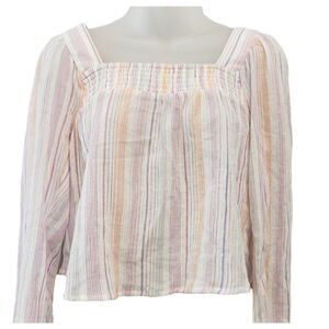 BCBGeneration Cotton Blouse Top Women's XXS 2XS White Green Purple Long-Sleeve‎